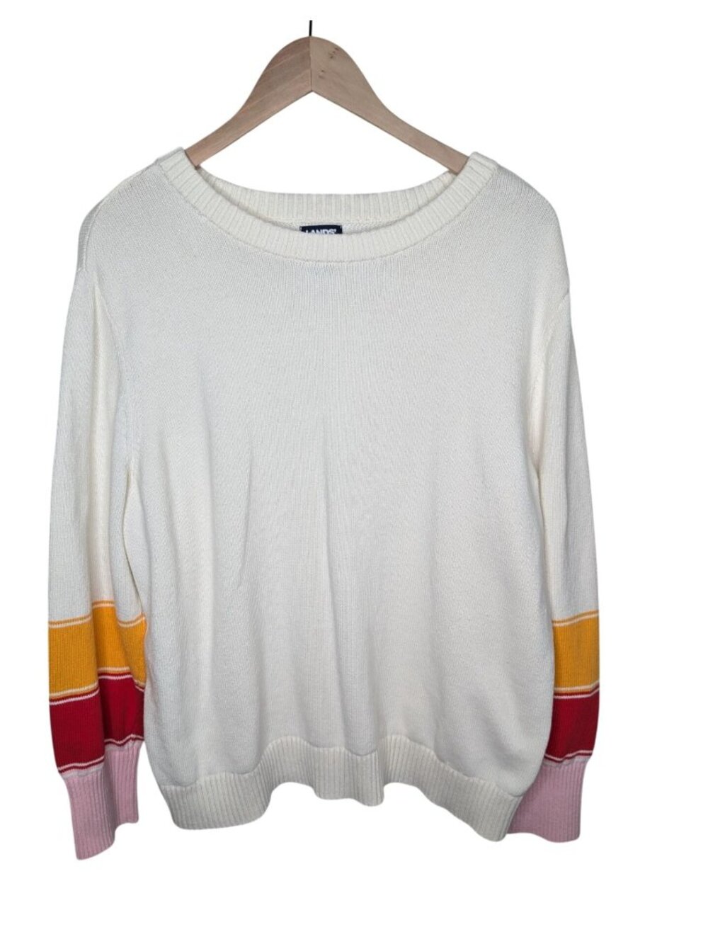 Lands End Womens Drifter Crew Neck Jersey Pull Over Sweater 1X Cotton